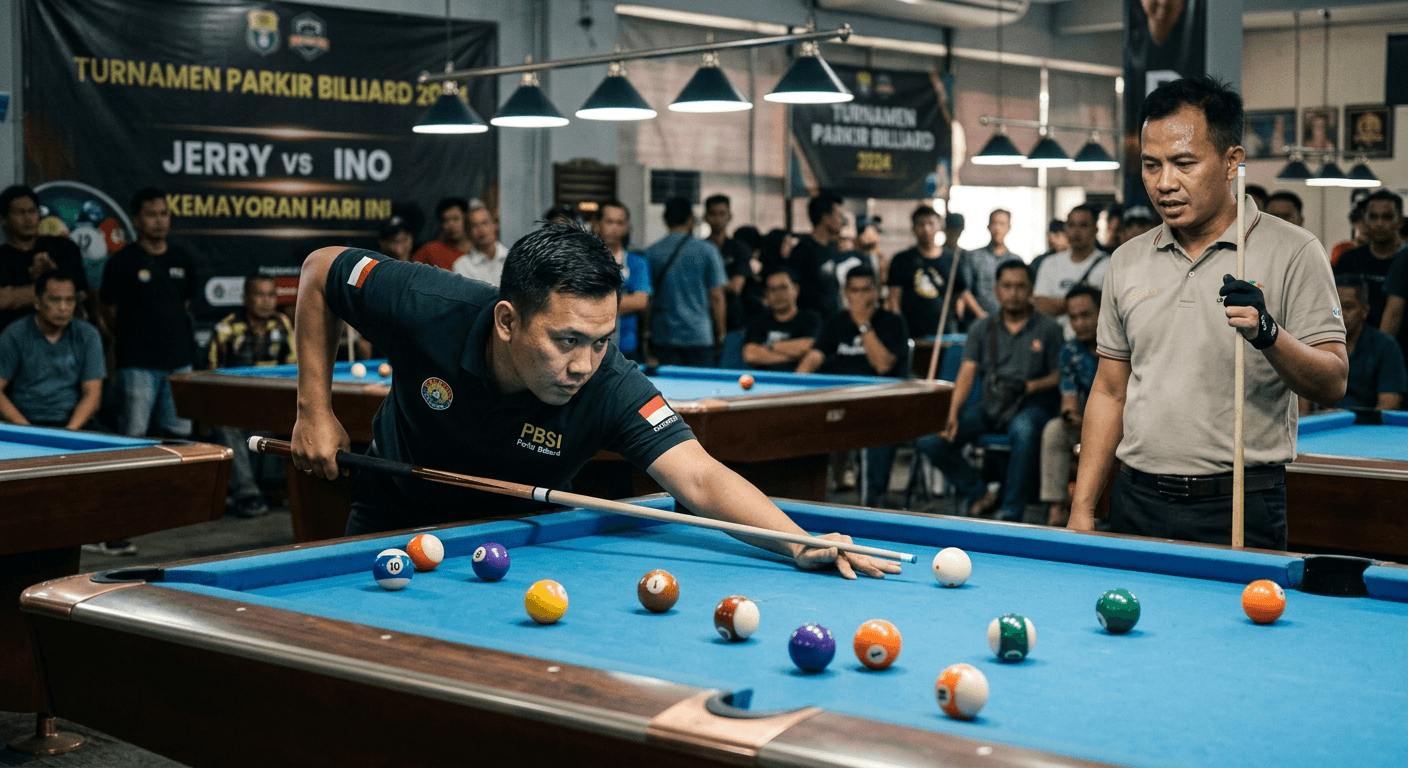 Pertandingan Seru Jerry Kemayoran vs Ino Dongpeng di Turnamen Parkir Billiard Hari Ini